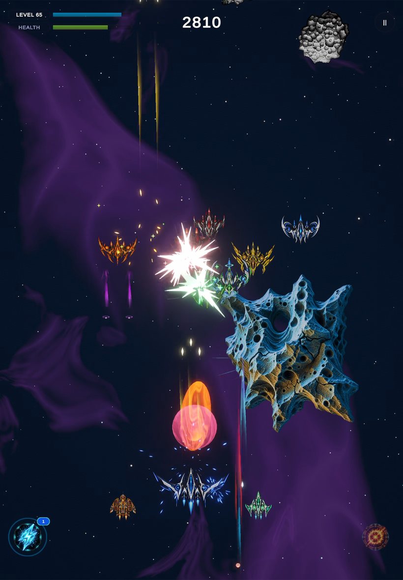 Tilt gameplay: asteroid field